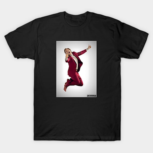 Anchorman Ron Jumping Framed T-Shirt by Story At Dawn 